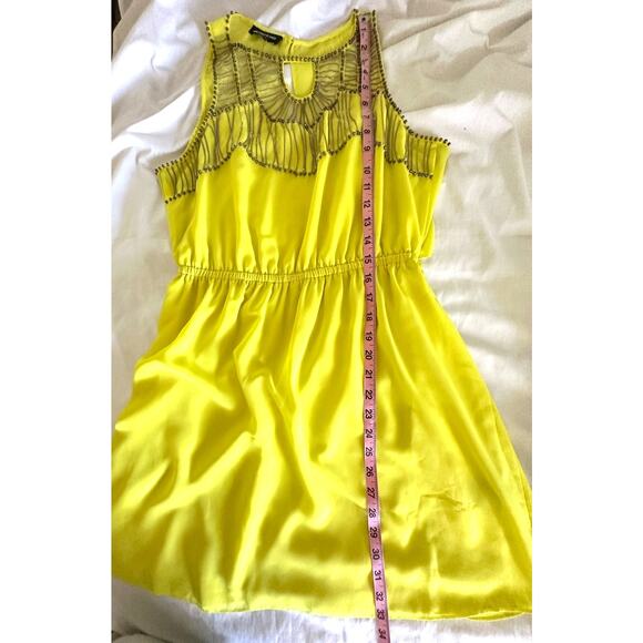 Bebe VTG Y2K Yellow Cage Beaded Sleeveless Mini Cocktail Dress Beaded Chain sz M - Picture 7 of 10